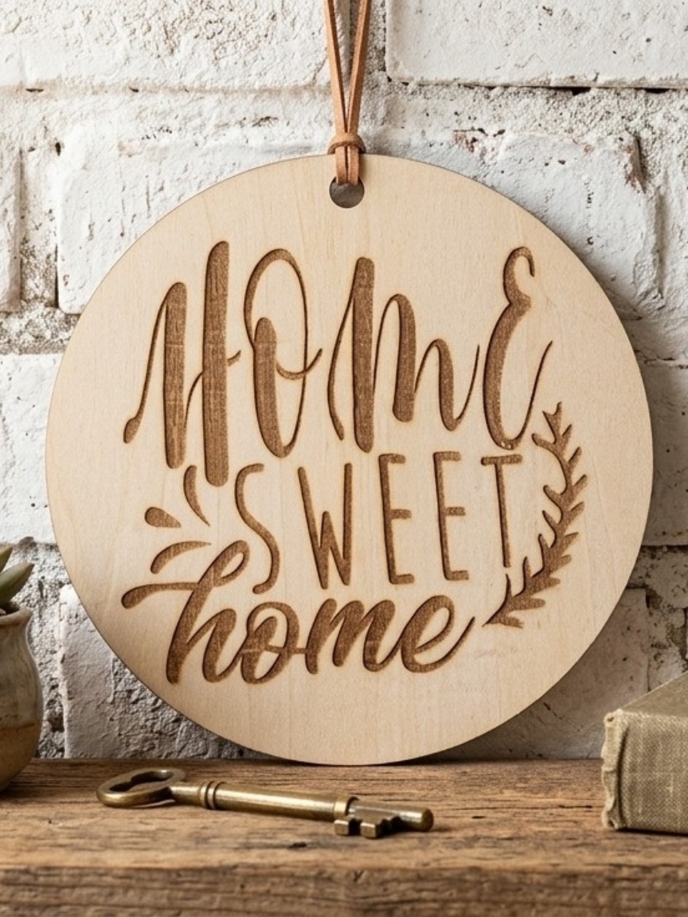Wooden 'Home Sweet Home' Wall Hanging - Natural Wood